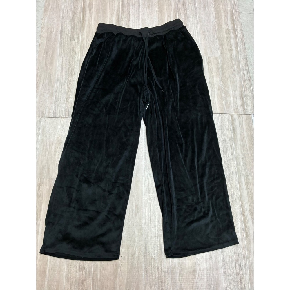 Juicy Couture Black Velour Wide Leg Sleepwear Pants Rhinestone Logo Womens 1X